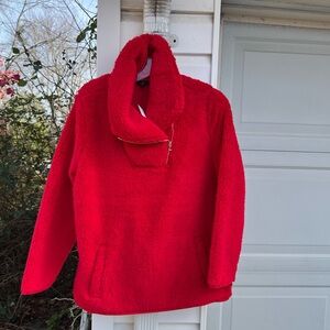 NWT Talbots Super Soft & Thick Zip Shawl Neck Red Fleece Jacket